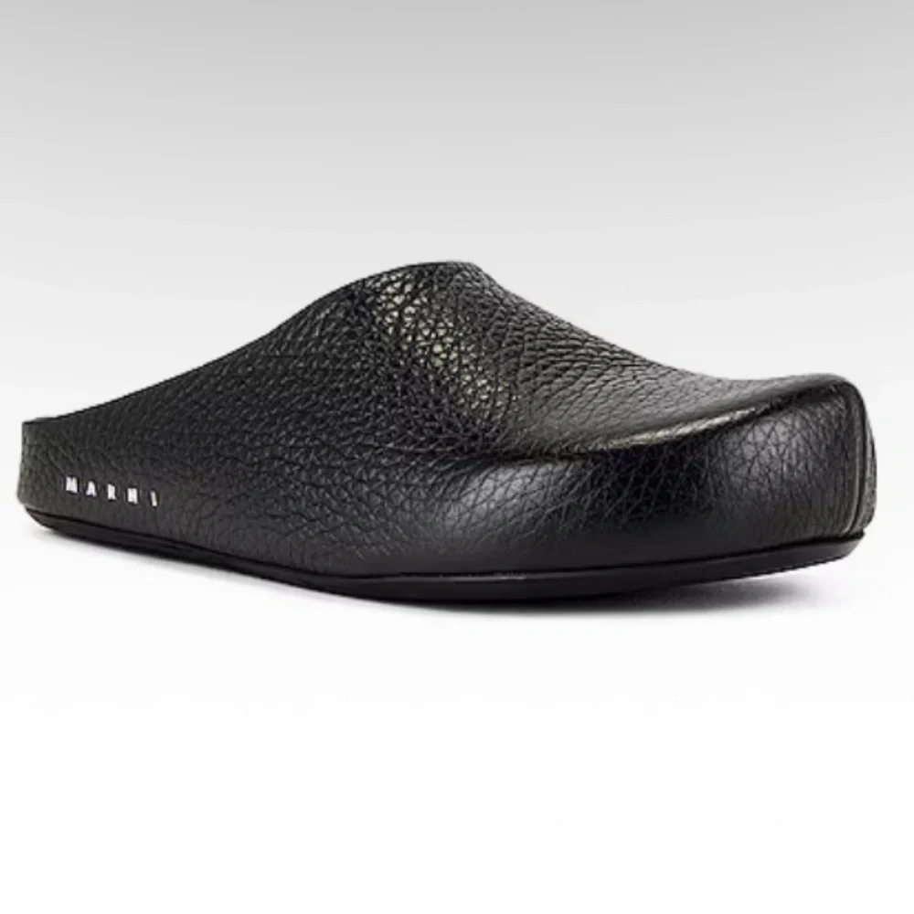 Marni Men’s Black Leather Fussbett Sabot - Size 11